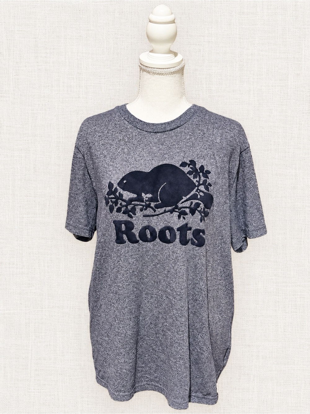 Roots Navy Heather Gray Logo Short Sleeve Tee